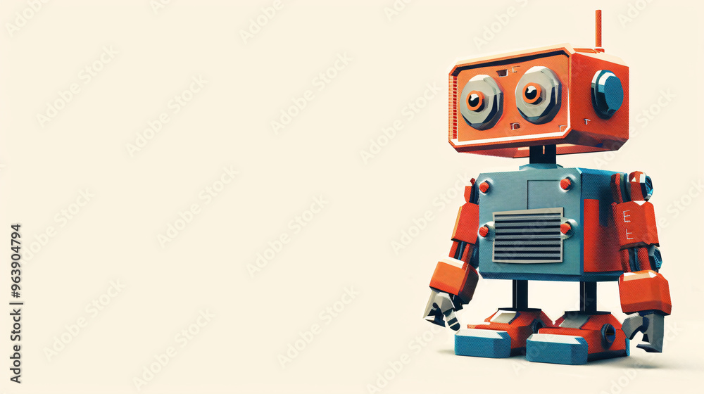 Retro 8-Bit Pixel Robot Minimalist Flat Graphic on White Background with Copy Space for Customization Retro 8-Bit Pixel Robot Minimalist Flat Graphic on White Background with Copy Space for Customization