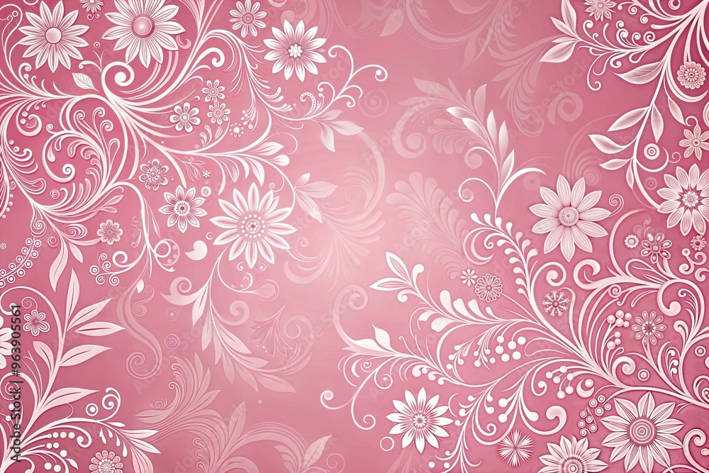 Obraz premium Detailed floral pattern on pink background with white designs and swirls