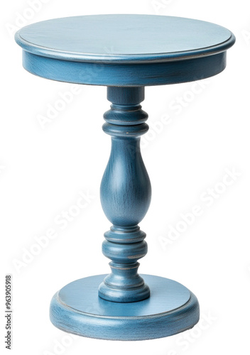 Elegant blue side table with a vintage design, cut out - stock png.