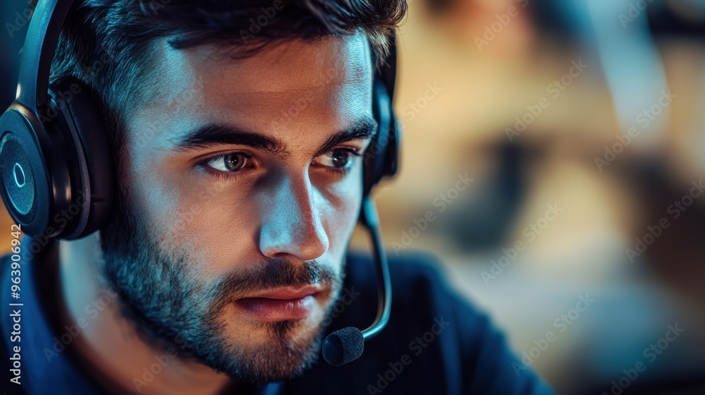 Focused Corporate Professional Using Laptop at Desk in Office