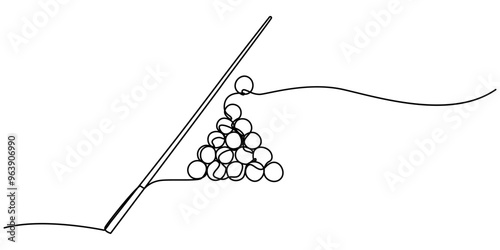 Single continuous line drawing of triangle pyramid balls stack for pool billiards game at billiard room. Indoor sport game concept. Trendy one line draw design pro vector illustration graphic