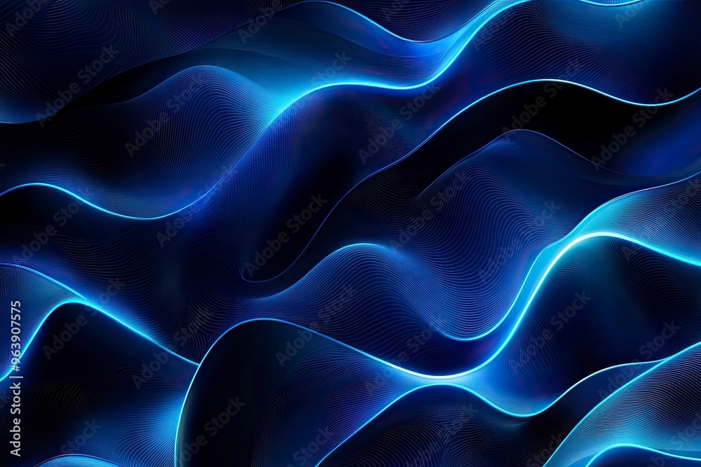 Fototapeta premium Blue neon illustration background with soft and elegant waves. Premium design for wallpaper, banner, poster, ai