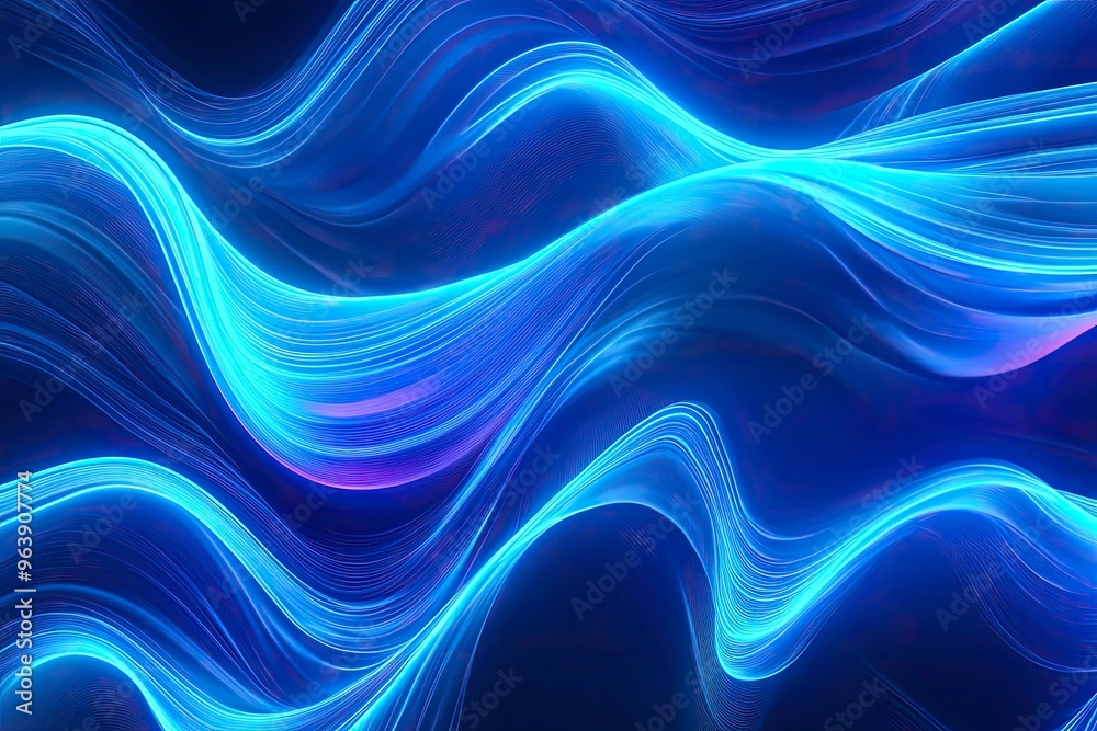 Obraz premium Blue neon illustration background with soft and elegant waves. Premium design for wallpaper, banner, poster, ai