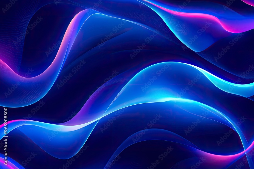 Obraz premium Blue neon illustration background with soft and elegant waves. Premium design for wallpaper, banner, poster, ai