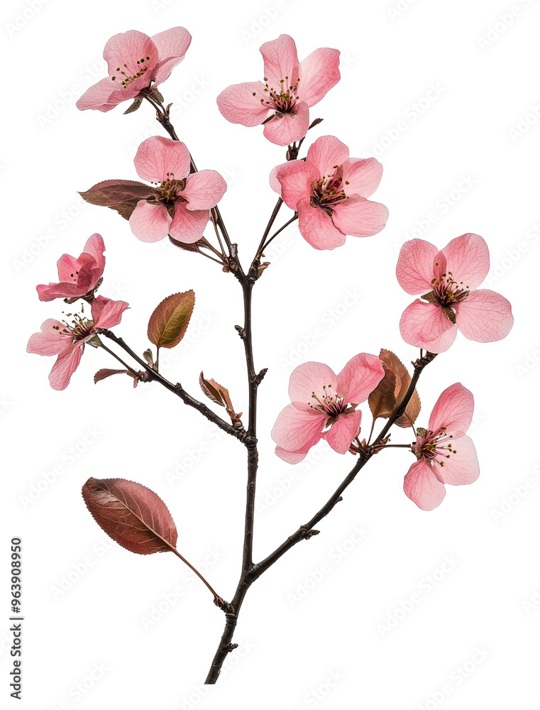 Pink flowering branch with blossoms in springtime, cut out - stock png. Pink flowering branch with blossoms in springtime, cut out - stock png.