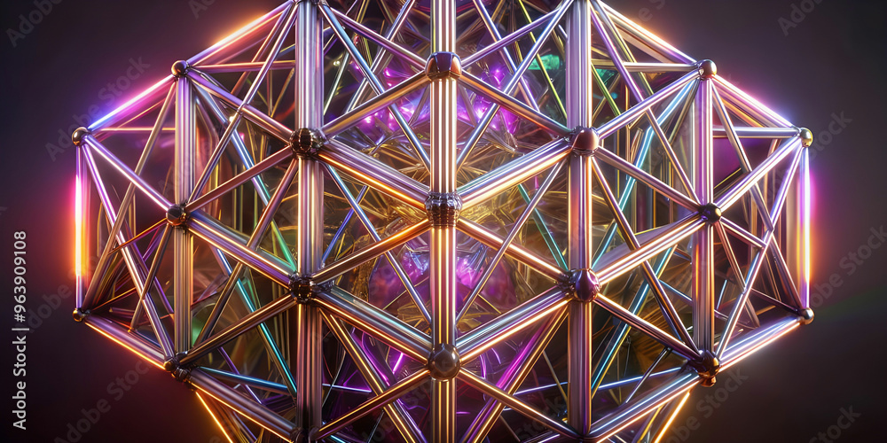 holographic glowing neon lines, polygonal lights dark background.