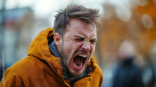 An individual shouting and showing visible signs of anger in a heated argument photo