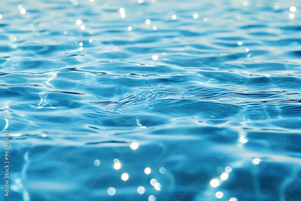 Blue water with ripples on the surface. Defocus blurred transparent blue colored clear calm water surface texture with splashes and bubbles. Water waves with shining pattern texture background, ai Blue water with ripples on the surface. Defocus blurred transparent blue colored clear calm water surface texture with splashes and bubbles. Water waves with shining pattern texture background, ai