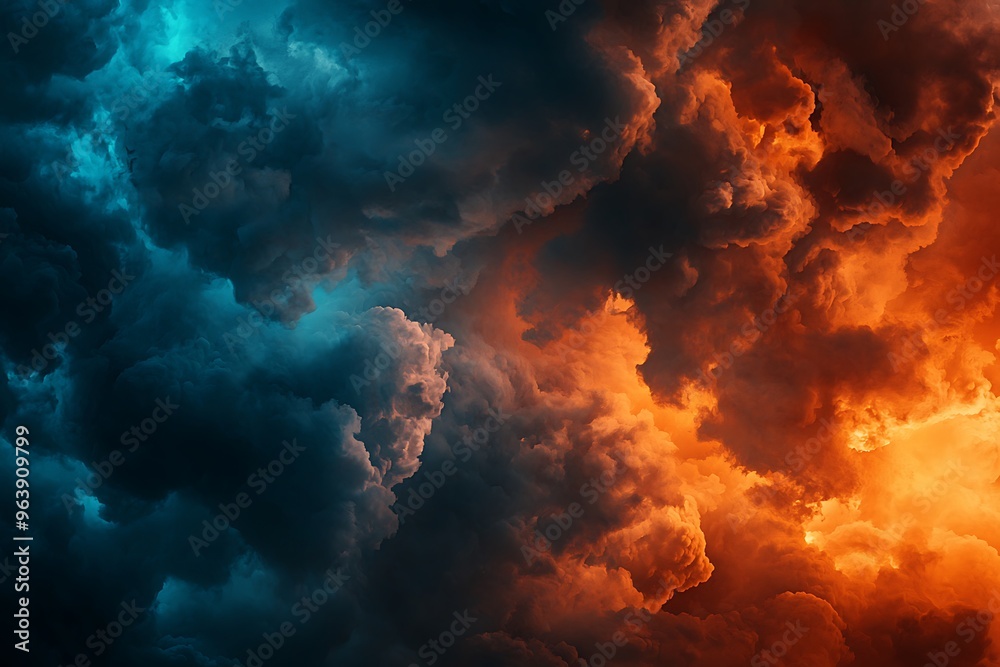 Dramatic Sky: A Dance of Turquoise and Fiery Orange Clouds Dramatic Sky: A Dance of Turquoise and Fiery Orange Clouds