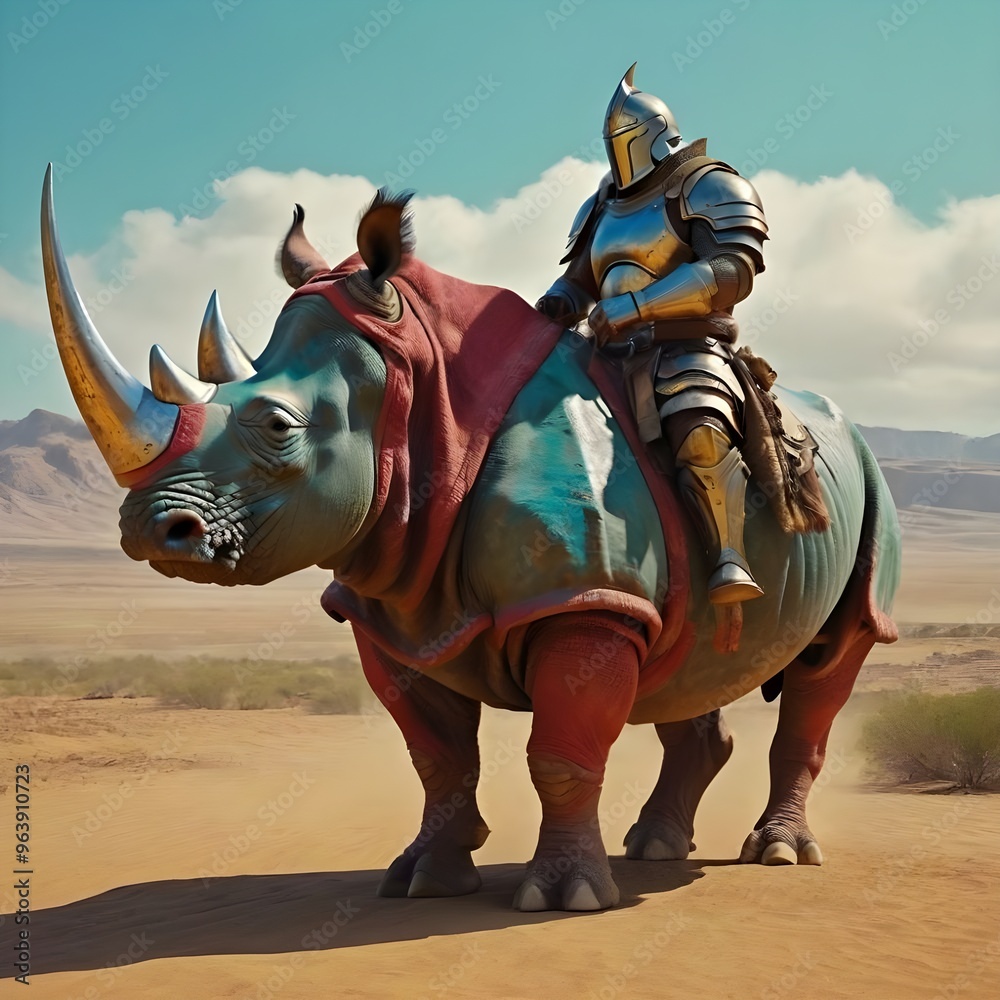 Naklejka premium Warrior riding the rhinoceros