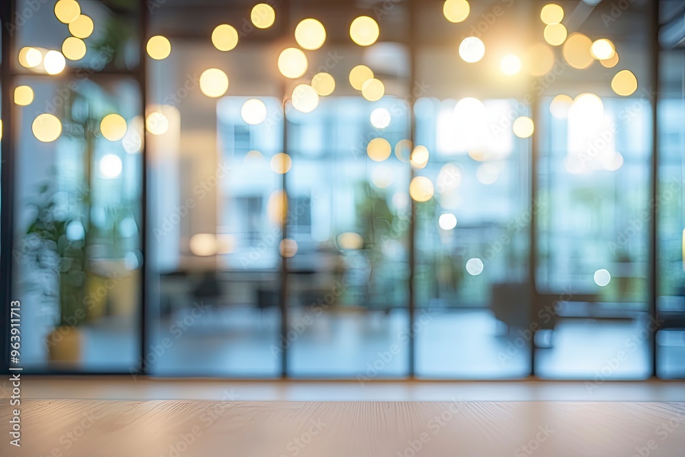 Blurred empty open space office. Abstract light bokeh at office interior background , ai Blurred empty open space office. Abstract light bokeh at office interior background , ai