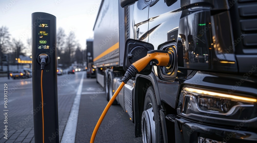 Fototapeta premium Electric Truck Charging at Station