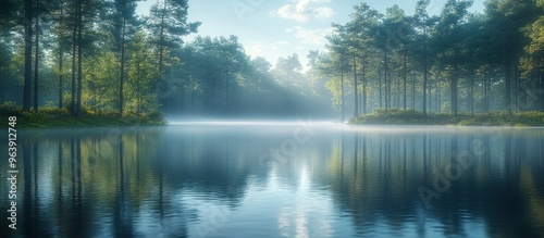 Misty Morning Lake in the Woods