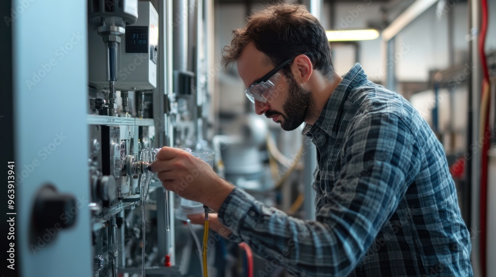 Engineers testing hydrogen energy solutions for small-scale household applications, focusing on efficiency Engineers testing hydrogen energy solutions for small-scale household applications, focusing on efficiency