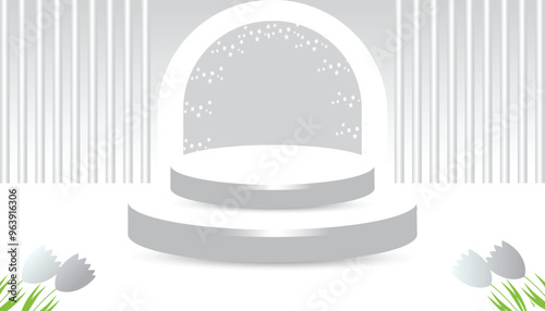 product podium background. Abstract composition in minimalist design. Studio showroom product pedestal, Fashion showcase mockup scene.