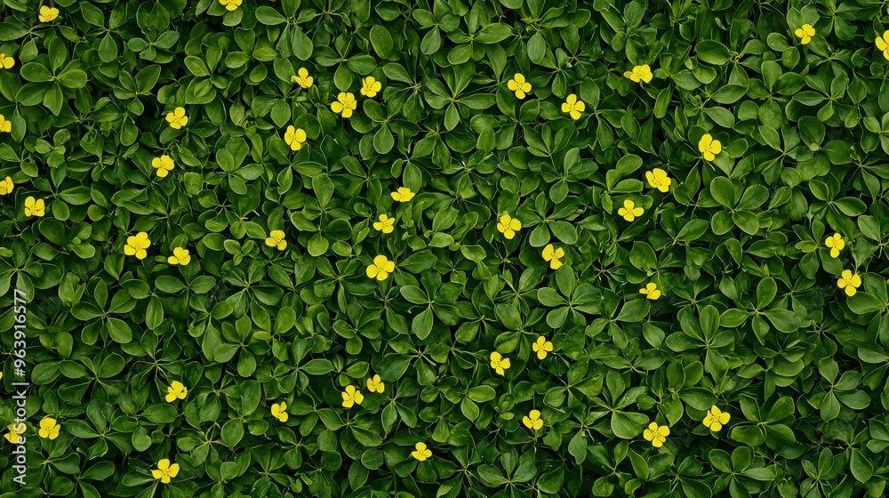 Green Foliage with Scattered Yellow Flowers Nature Texture Green Foliage with Scattered Yellow Flowers Nature Texture