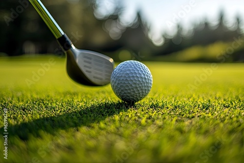 Golfer hit sweeping driver after hitting golf ball down the fairway , ai