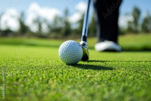 Golfer hit sweeping driver after hitting golf ball down the fairway , ai