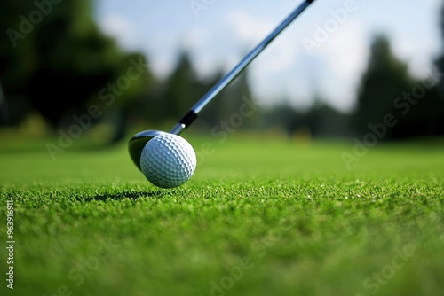 Golfer hit sweeping driver after hitting golf ball down the fairway , ai