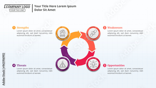 Cycle Infographics Diagram with 4 Steps and Editable Text on a 16:9 ratio for Business Cycles, Progress, Plans, Goals, and Website Design.