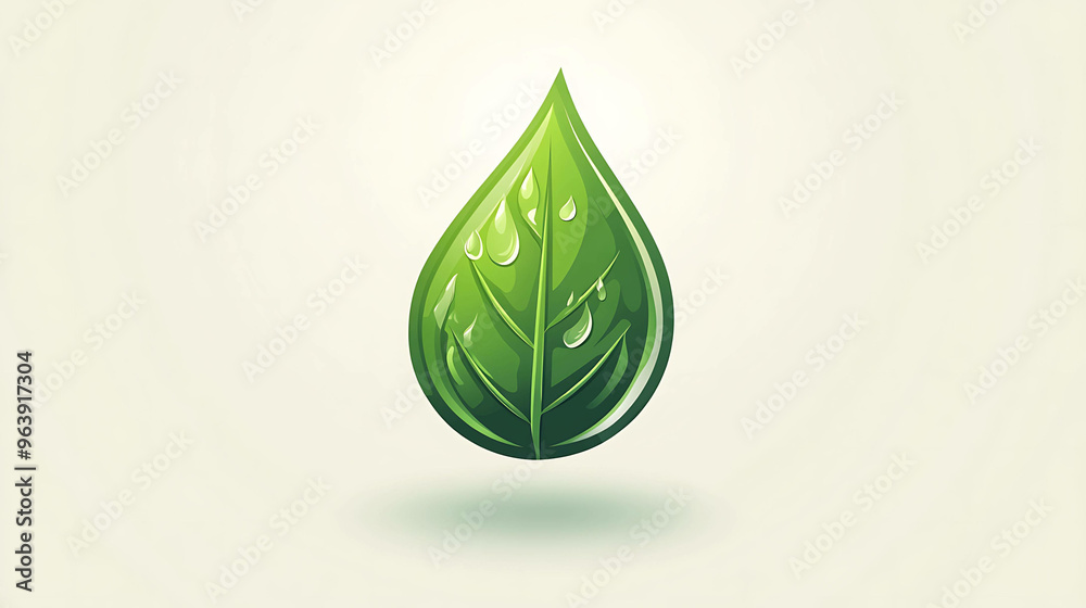 Green leaf drop with water drops, environmental logo design. Green leaf drop with water drops, environmental logo design.