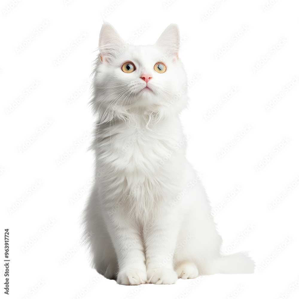 Fototapeta premium White Kitten Sitting and Looking Up