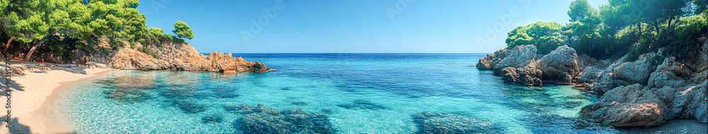 Serene Coastal Paradise - Crystal Clear Waters and Blue Sky Serene Coastal Paradise - Crystal Clear Waters and Blue Sky