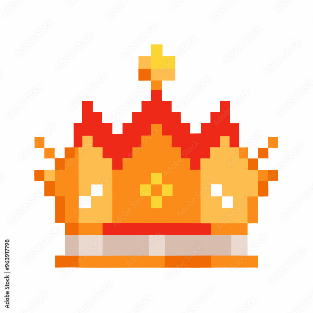 Pixel Art Crown with Red and Orange Jewel Accents in Retro 8 Bit Style Pixel Art Crown with Red and Orange Jewel Accents in Retro 8 Bit Style