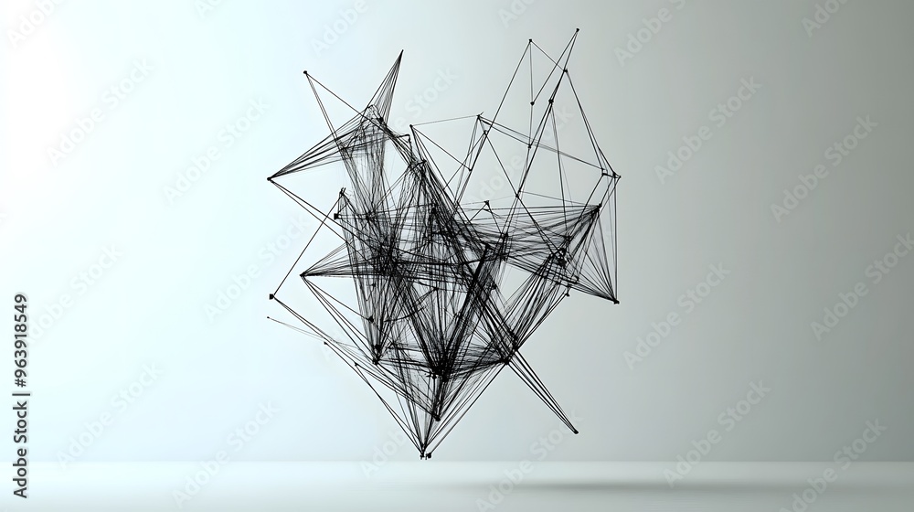 Abstract Wireframe Sculpture: A wireframe sculpture floating in mid-air, with geometric shapes and lines creating a complex abstract design.
Abstract Wireframe Sculpture: A wireframe sculpture floating in mid-air, with geometric shapes and lines creating a complex abstract design.