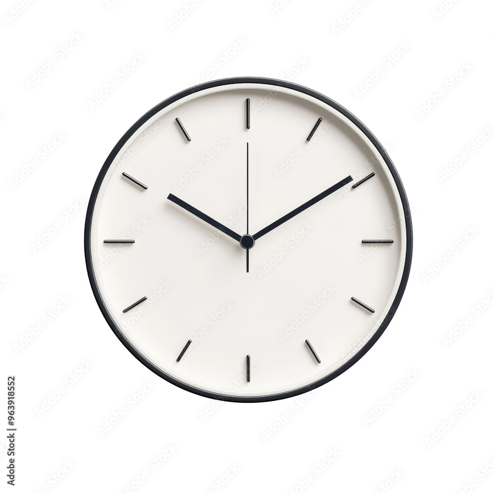 White Clock with Black Hands Isolated White Clock with Black Hands Isolated