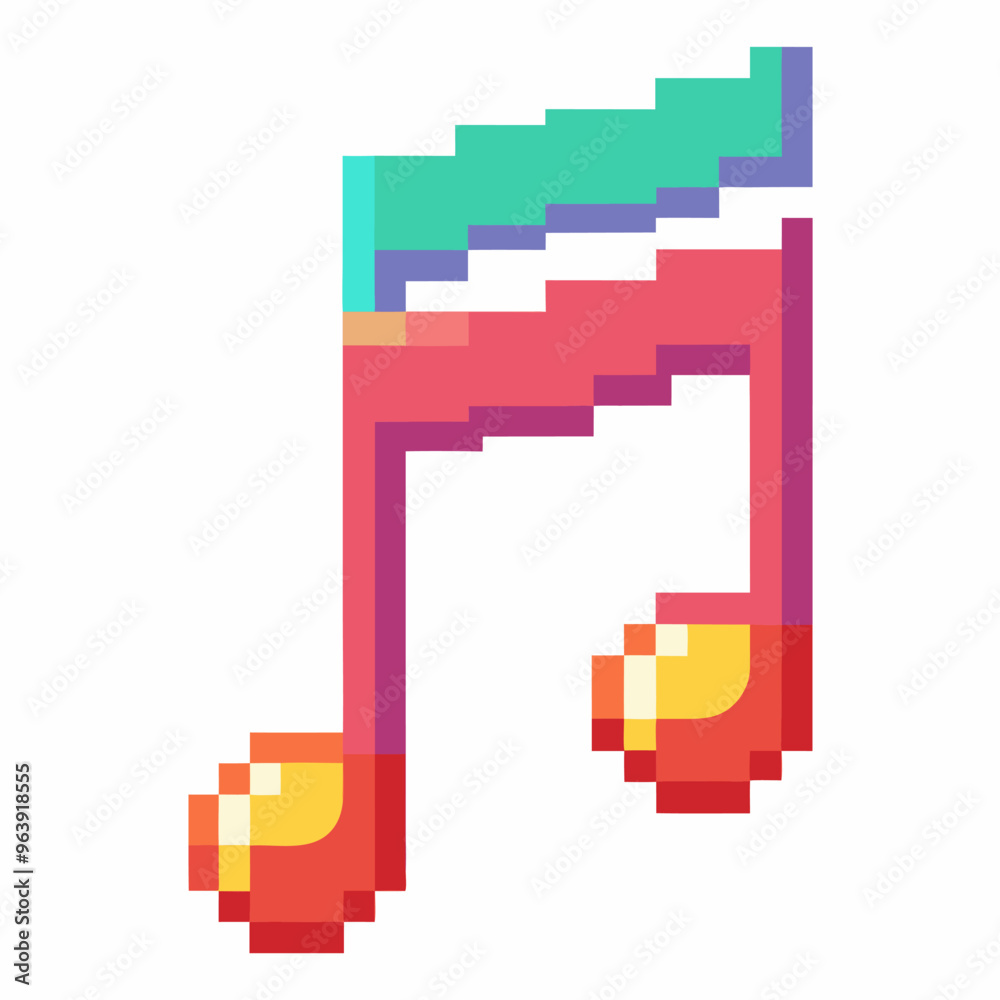Colorful Pixel Art Musical Note Icon in Retro Style