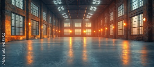 Industrial Interior with Sunlight Streaming Through Windows