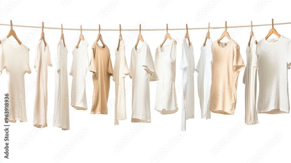 White and Beige T Shirts Hanging on a Clothesline White and Beige T Shirts Hanging on a Clothesline