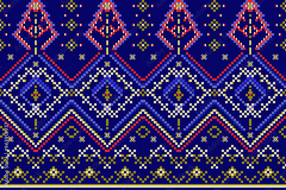 Fototapeta premium Abstract textile seamless pixel pattern colorful tone, Design for fabric, Clothes, Curtain, Carpet, Scarf, Wrap, Handcraft, Wallpaper, Background and Vector illustration