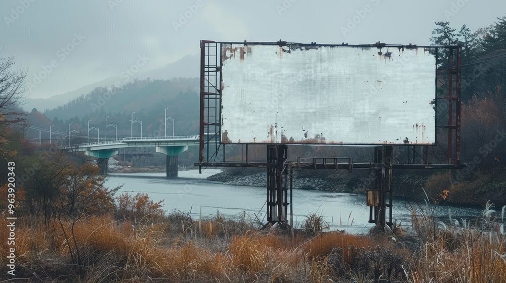 Abandoned Billboard by Tranquil River: A Reflection of Time Abandoned Billboard by Tranquil River: A Reflection of Time