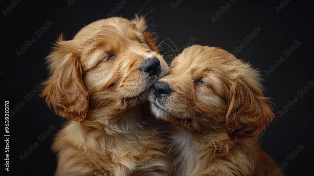 Adorable Golden Retriever Puppies Sharing a Kiss Adorable Golden Retriever Puppies Sharing a Kiss