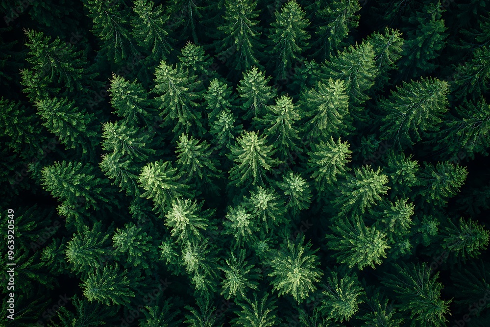 Obraz premium Aerial View of Lush Evergreen Trees in Dense Forest Canopy