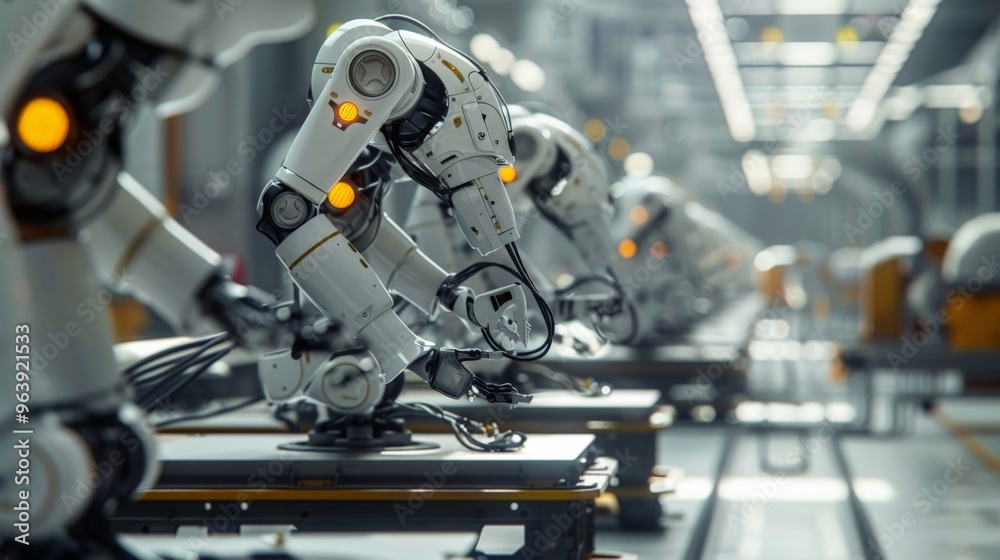 Fototapeta premium A high-tech manufacturing process with automated robotics and AI