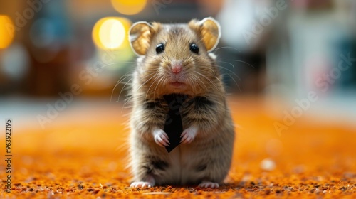 Hamster Businessman: Cute Rodent Dressed in Suit with Tie and Briefcase on Orange Background for Funny Professional Photo