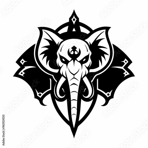 Abstract Elephant with Wings Symbol Tribal Animal Illustration