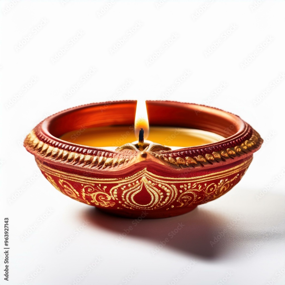 Indian festival happy Diwali oil lamp or diya on white background