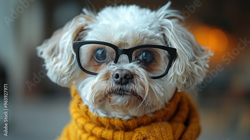 Smart Dog in Glasses on Yellow Background - Back to School Horizontal Banner with Funny and Lovely Pet Theme photo