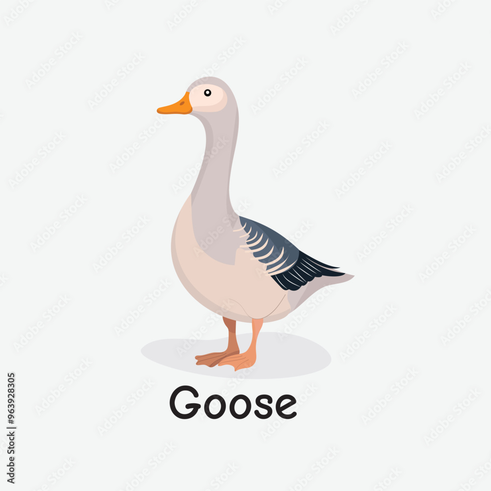 Obraz premium Goose Cartoon Vector Illustration for Kids Learning, Posters, Cards, and Sublimation Prints on White Background
