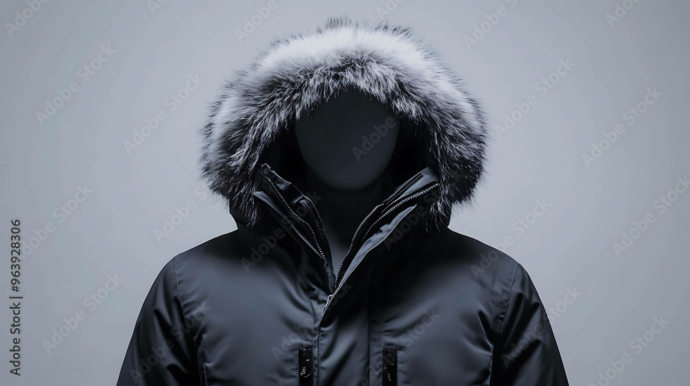 A dark gray winter parka with a fur-lined hood, perfect for staying warm in cold weather. A dark gray winter parka with a fur-lined hood, perfect for staying warm in cold weather.