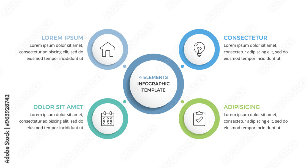 Circle infographic template with four elements, business infographics, vector eps10 illustration Circle infographic template with four elements, business infographics, vector eps10 illustration