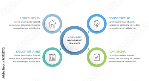 Circle infographic template with four elements, business infographics, vector eps10 illustration