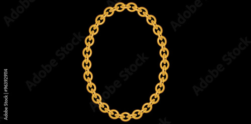 Gold Chain Jewelry On Black Background, Decorative Frame Design Element Vector Illustration.	