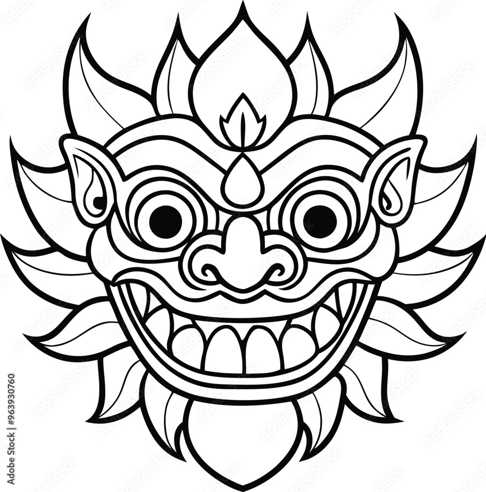 Barong mask line art vector illustration Barong mask line art vector illustration