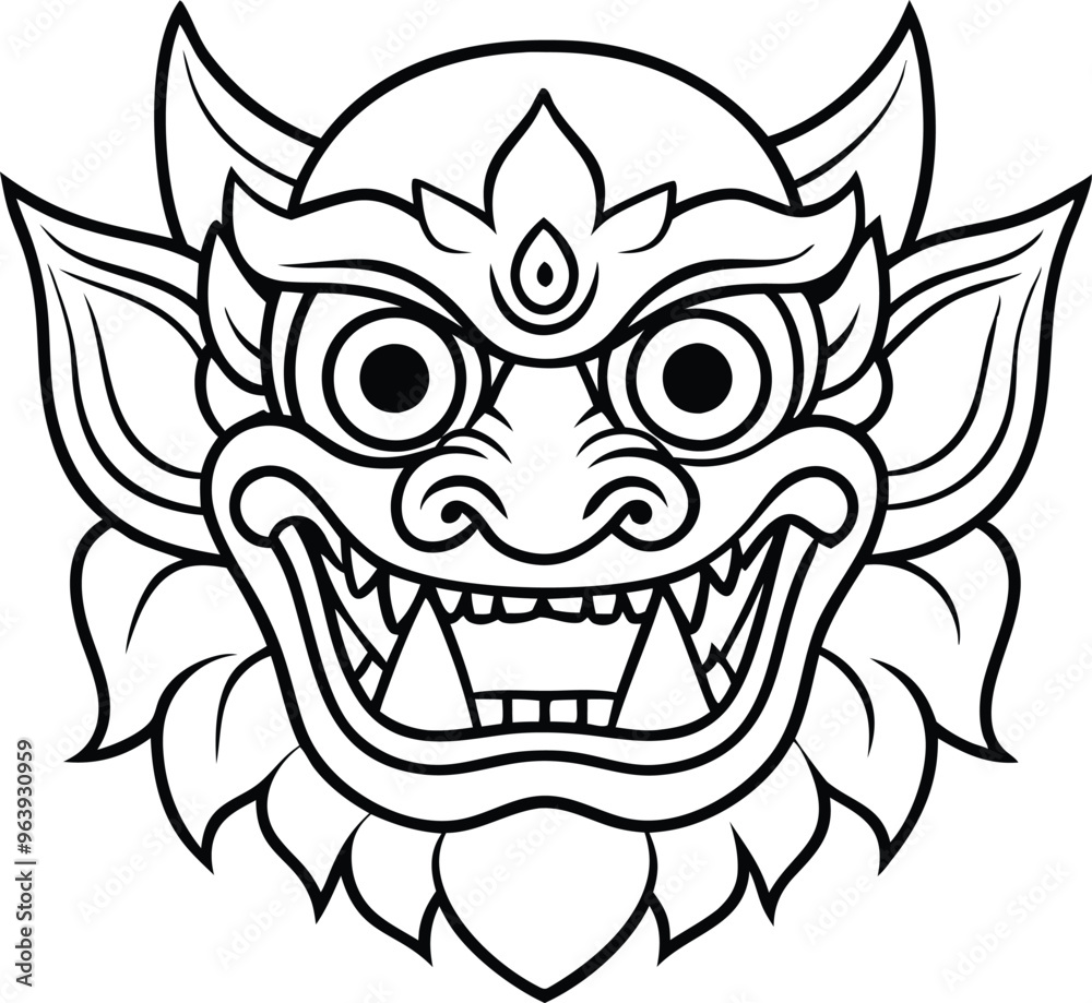 Barong mask line art vector illustration Barong mask line art vector illustration