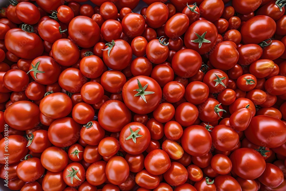 A stunning close-up photograph of a bountiful harvest of ripe tomatoes A stunning close-up photograph of a bountiful harvest of ripe tomatoes